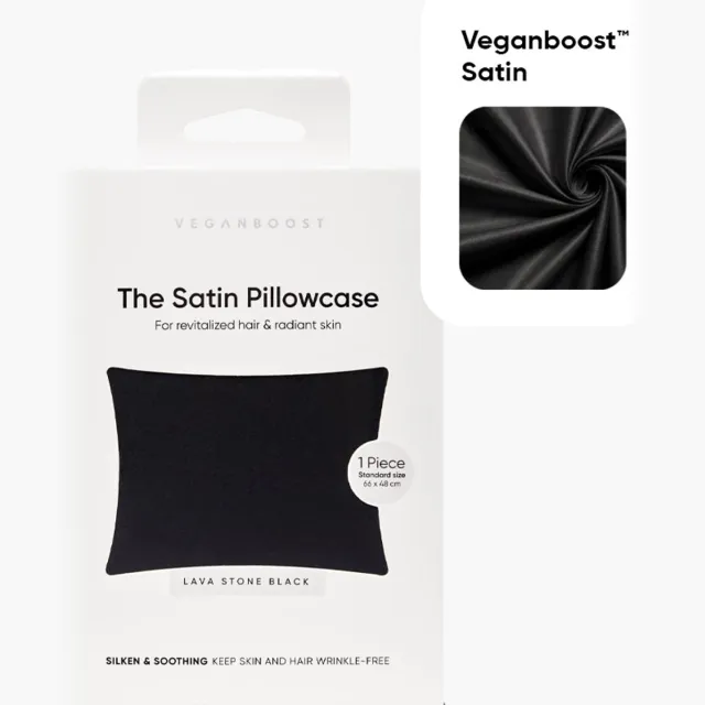 Veganboost Satijnen Kussensloop - Lava Stone Black - 66 x 48 cm - Vegan Satijn - Tegen Pluis & Haarbreuk Zwart