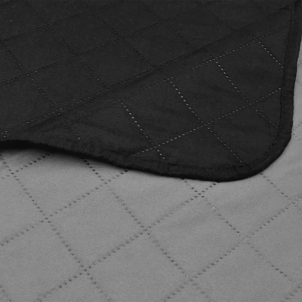 vidaXL Bedsprei gewatteerd dubbelzijdig 230x260 cm zwart/grijs, foto 4