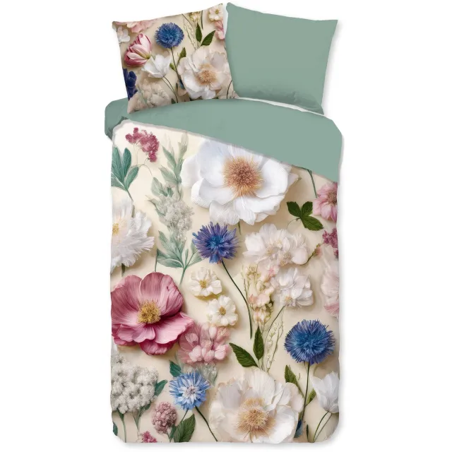 Good Morning dekbedovertrek bloemen - Zand - 100% Katoen flanel Sand