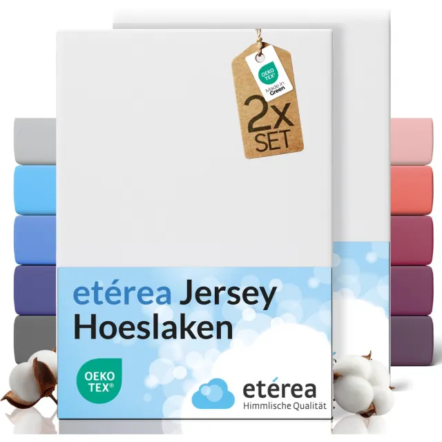etérea Himmlische Qualität etérea Jersey hoeslaken 2-pack 180x200-200x200 cm (hoek 25 cm) 100% katoen - Wit