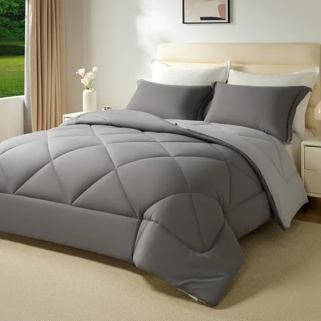 Vellaro Dekbed zonder overtrek - Grijs/Lichtgrijs - 200 x 200 cm - Gewatteerd Microvezel Winterdekbed - Voor Extra Warmte