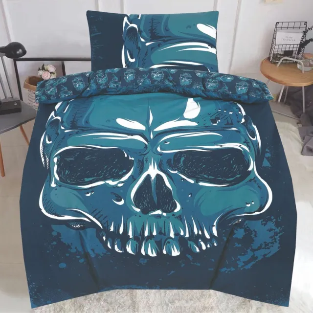 Cotton Touch Skull Head Blue Dekbedovertrek