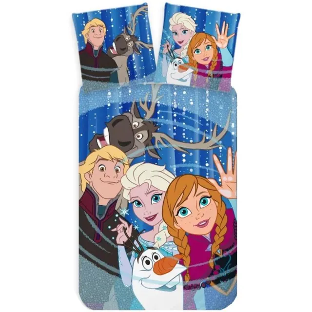 Disney Frozen Dekbedovertrek Friends- 140 x 200 cm - Katoen - 70 x 90 cm Blauw