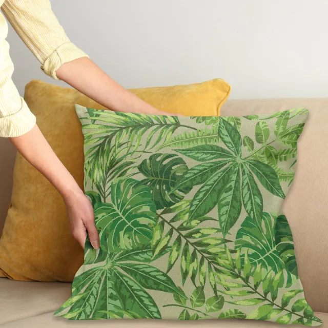 ABAKUHAUS Grünes Blad Kussenhoes, Frischer Dschungel Aloha, Kussenhoes met Dubbelzijdig Patroon, Heldere Digitale Print, Kleurecht, met Ritssluiting, 50 x 50 cm, Apfelgrün Varengroen