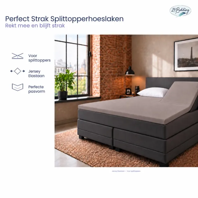 24-Bedding Jersey Splittopper Hoeslaken - Extra zacht - 97% katoen - 3% Elastaan - 180X200 cm - Taupe - 5 t/m 15 cm hoogte.