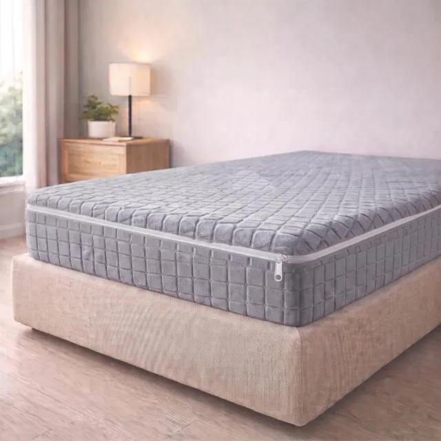 Famanu Matrashoes en matrasbeschermer 140 cm met ritssluiting, beschermt tegen mijten, geschikt voor bedden van 140 cm Grijs