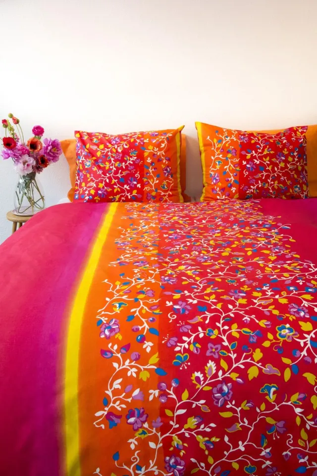 SENZATIONE 100% Katoen Percaline Dekbedovertrek 240x200/220-2x60x70 cm MARBELLA ROOD MULTI