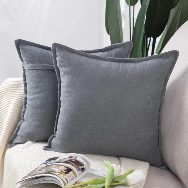 Ibenzoa Set van 2 Luxe Zachte Chenille Kussenhoezen voor Bank en Slaapkamer in Grijs, 65x65 cm