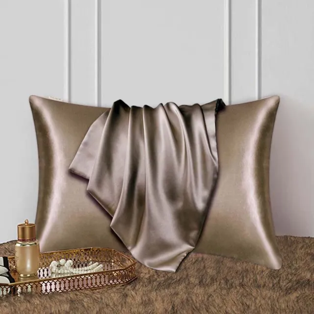Ulisem Zijdezachte Kussensloop Queen Size - Set Van 2 - Verborgen Rits - Mulberry Zijde - Licht Luxe Stijl - Anti-Rimpel - Drukverlagend - Ademend - Champagne/Koffie - 3-in-1 - Beddengoed