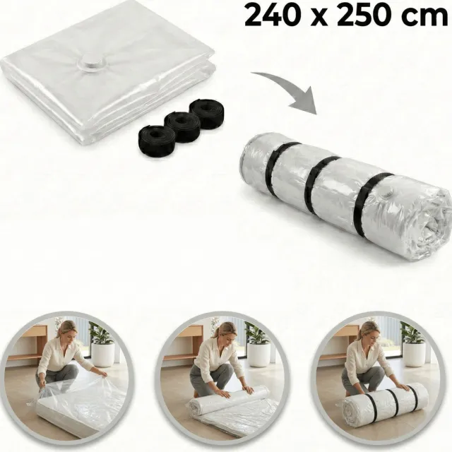 DF Essentials Vacuümzak Matras 240 x 250 cm – Vacuum Matraszak - Verhuizen & Opslag – Tweepersoons Matras – Stof- en Vochtbescherming - Herbruikbaar transparant