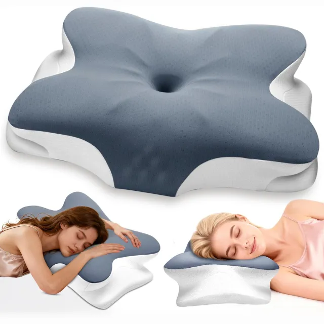 GOODEVN Ergonomisch Hoofdkussen van Memory Foam - Vlinderkussen - Vlinderkussen voor Zij, Rug- en Buikslapers - Orthopedisch Nekkussen met Traagschuim - Wasbare 95% Katoen Hoes Wit
