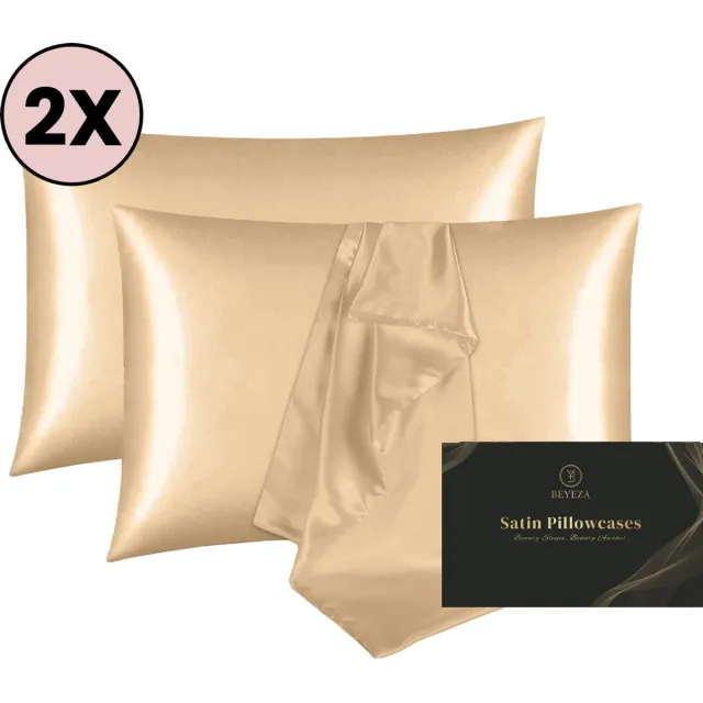 Beyeza Satijnen Kussensloop - Zijden Zacht Beddengoed - Haarverzorging - Krullend Haar Producten - Kussenslopen - 60 x 70 CM set van 2 - Champagne
