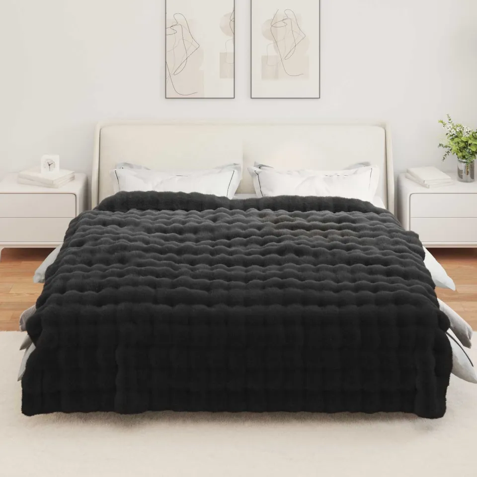 vidaXL Antislip deken van imitatie konijnenbont OLITE 4 st Zwart, foto 4