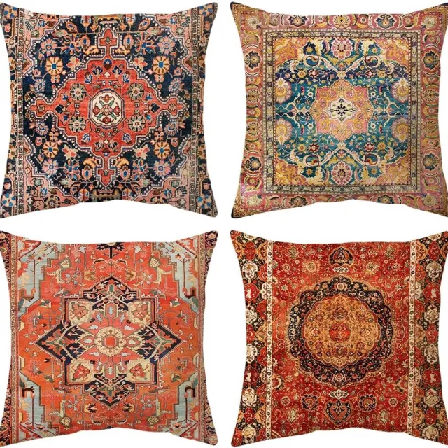 Famanu Kussenslopen exotisch rood, 45 x 45 cm, set van 4, decoratieve, vierkante zachte kussenslopen, dubbelzijdige bedrukte boheemse kussenbeschermers voor woonkamer, bank, slaapkamer