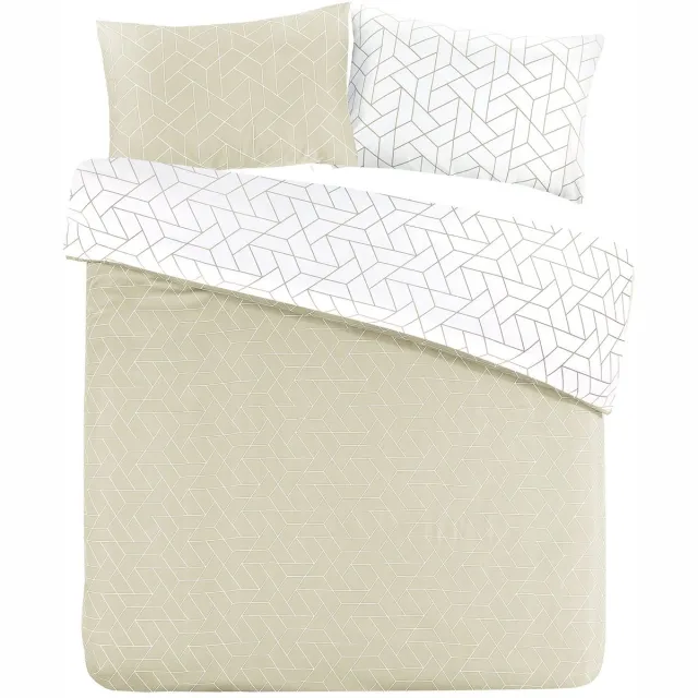 Padiro dekbedovertrek 140 x 200 cm - Katoen - Beige - Geometrisch patroon - dubbelzijdig design - Met 1 kussensloop 65 x 65 cm - 2-delig voor 1 persoon