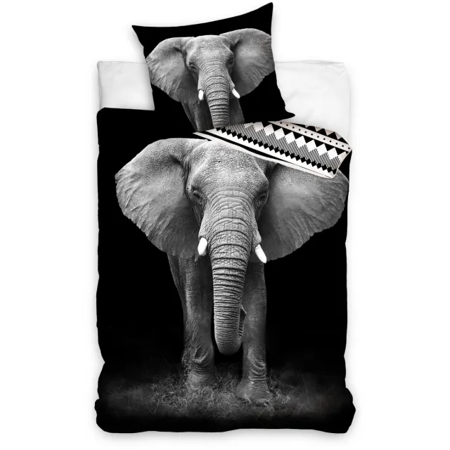 Carbotex Dekbedovertrek Olifant - Katoen - Eenpersoons - 140x200 cm - Zwart/Wit