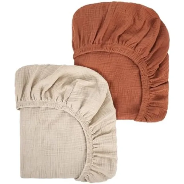 Karma Zachte Mousseline Hoeslakenset voor Babybedjes - 2 Stuks Bruin