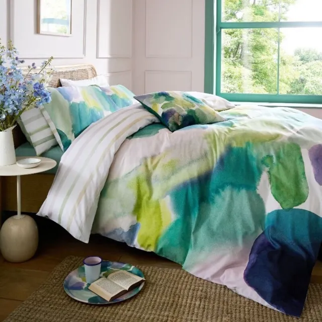 Bluebellgray Lochaber Sea - dekbedovertrek set - 260x220 cm met slopen - katoensatijn met knopensluiting - lits-jumeaux Groen