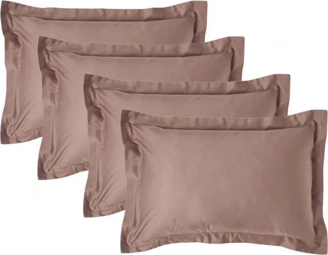 Homescapes Biologisch Kussensloop 50x75 cm met Sierrand – Set van 4 – Bruin – 100% Egyptisch Katoen Satijn – Draaddichtheid 400
