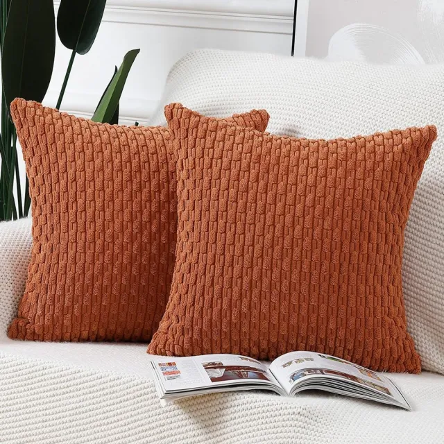 Ibenzoa Set van 2 Zachte Kussenslopen met Gestreepte Design, Corduroy Stoffering, 40x40cm, Rustrode Kleur steenrood