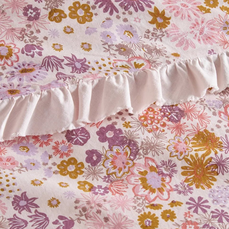NOUS Living katoenen gebloemd 2-persoons dekbedovertrek 200x220 cm - roze