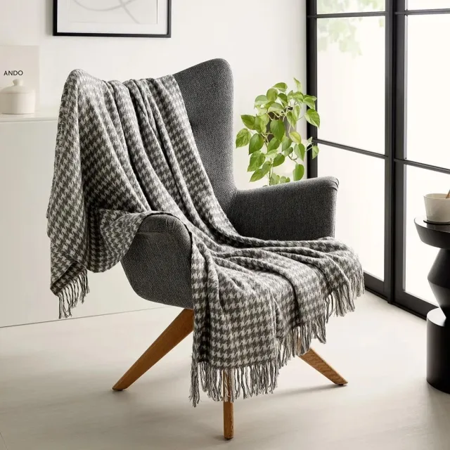 Trimita Pied de Poule plaid - katoenmix - 130 x 170 cm - grijs