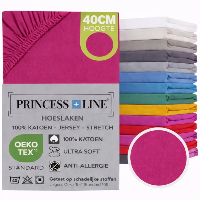 Princess Line Comfortabel Ultra-Soft-Hoeslaken -100% katoen-Jersey -Stretch -Strijkvrij- Rondom elastiek-Hoekhoogte tot 30cm-2Persoons-160x200 cm-Roze