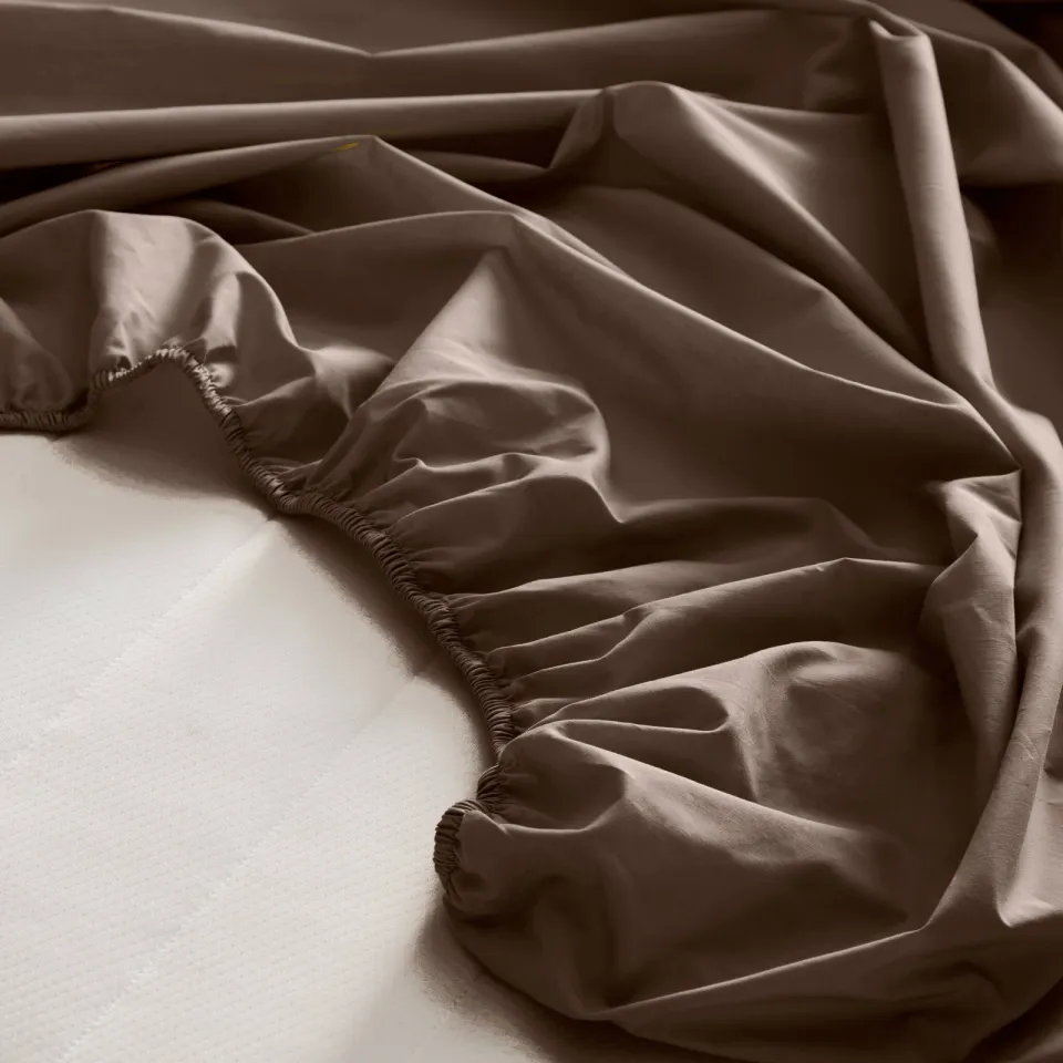 NOUS Living percale katoenen hoeslaken donkerbruin