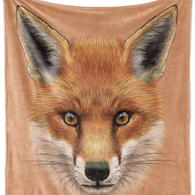 ABAKUHAUS Zachte Flanellen Fleece Deken met Vosjesprint, Pluche Bosgezicht, Gezellige Pluche Plaid, 175 x 230 cm, Lichtbruin Oranje Wit fuchsia groen