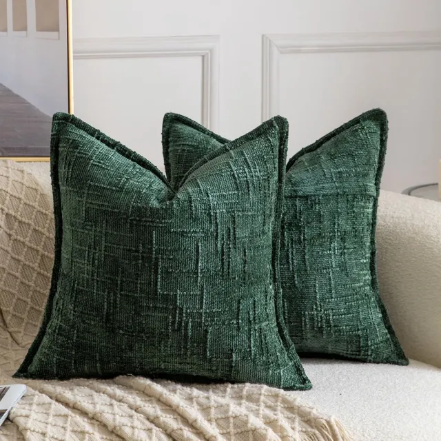 Famanu Set van 2 chenille kussenhoezen, 50 x 50 cm, groen, voor boho stijl decoratie