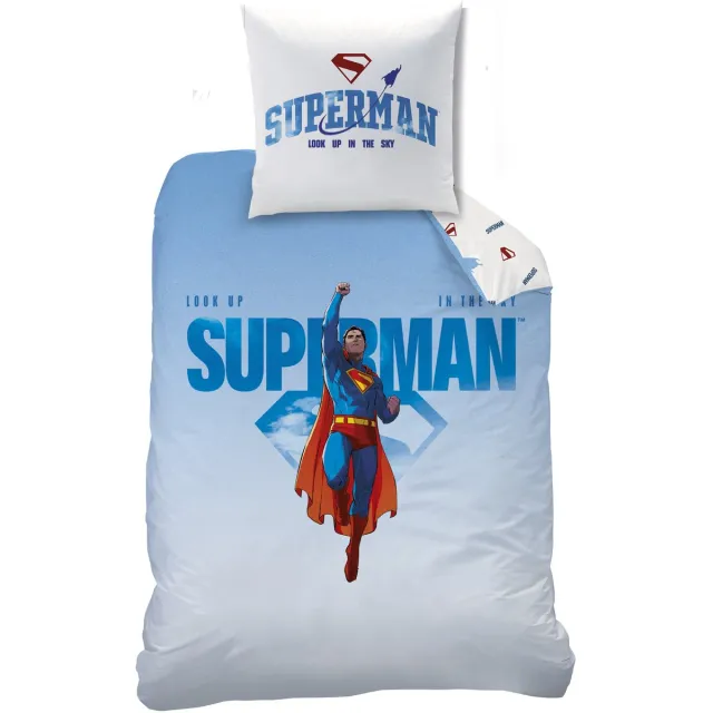 Superman Dekbedovertrek Look Up - 140 x 200 + 63 x 63 cm - Katoen Blauw