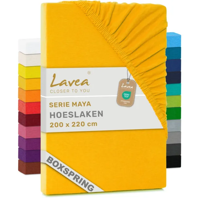 lavea hoeslaken, hoeslaken, 100% katoen, hoogwaardige afwerking, met elastiek en OekoTex100, 200 x 220 cm goudgeel