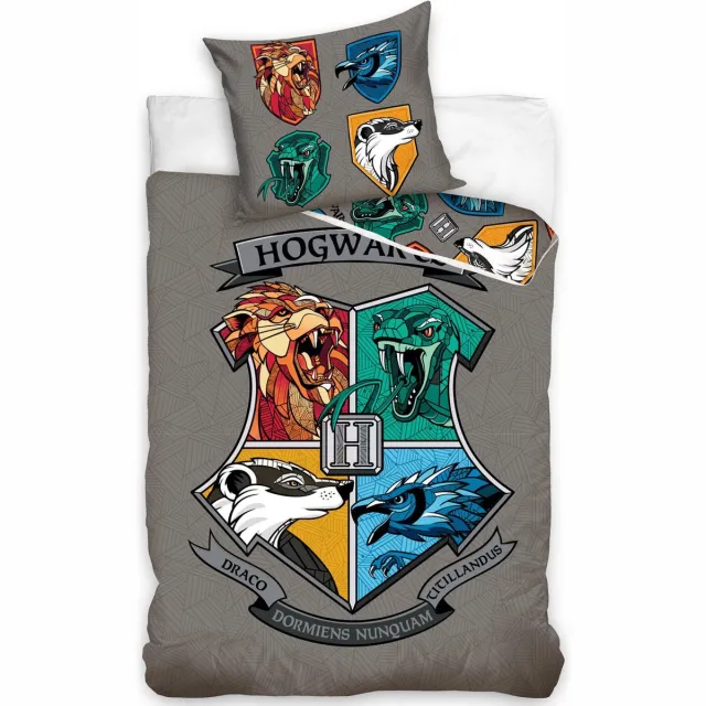 Harry Potter Dekbedovertrek - Hogwarts - 140x200 cm + kussenloop 60x70 cm - Grijs