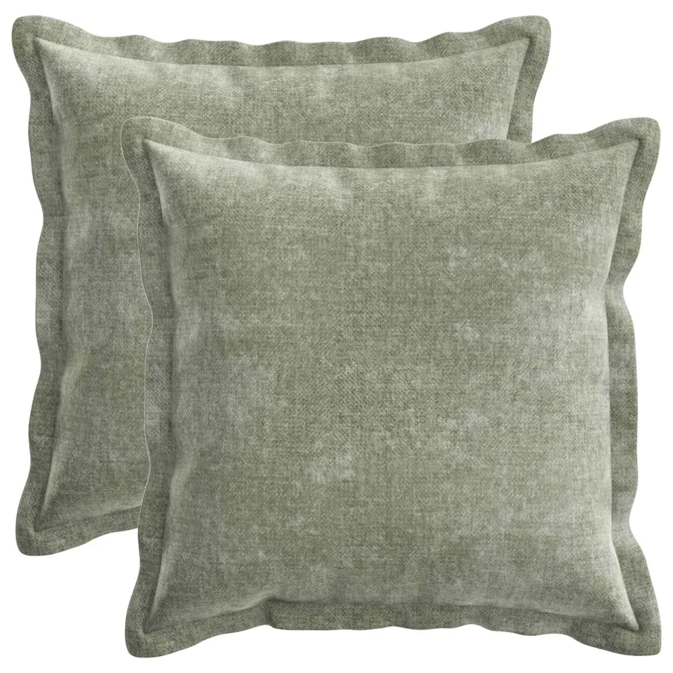 vidaXL Kussensloop 2 st HOUTEN Groen 35 x 35 cm Chenille Stof, foto 3