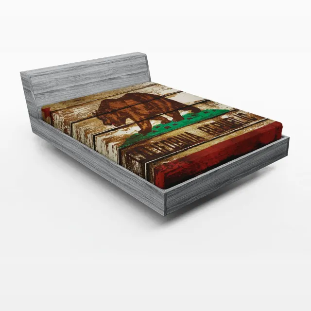 ABAKUHAUS Hoeslaken met Californische vlag, rustieke planken, zachte decoratieve stof, stof met elastische randen, 150x190 cm, vermiljoenbruin