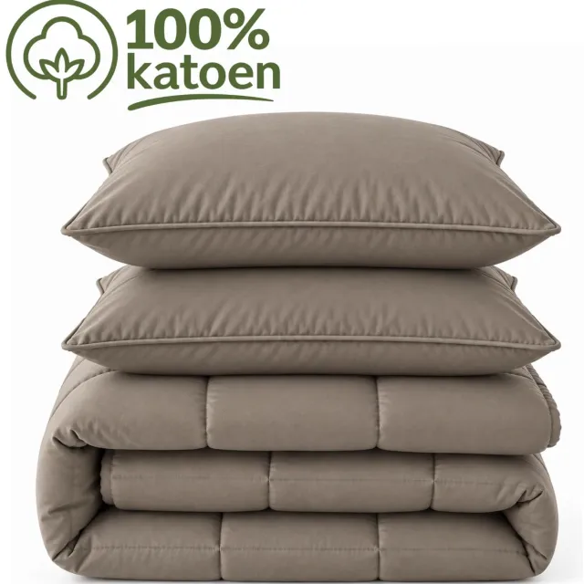Droomtextiel Dekbed Zonder Overtrek 200x220 - Incl 2 Kussenslopen - 100% Percale Katoen - Wasbaar Dekbed - Taupe Bruin