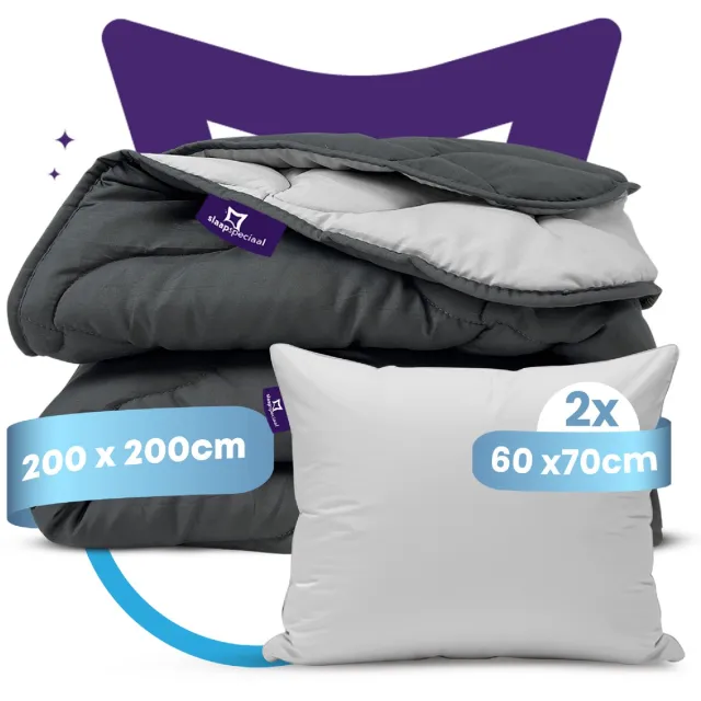 Slaapspeciaal Eazydekbed Series Antraciet/Grijs - Zomerdekbed zonder Overtrek - Wasbaar Dekbed - Hoesloos Dekbed - 2 in 1 Dekbed - Dekbed met Vaste Overtrek - Incl. 2 Kussenslopen - 200x200 cm Antraciet/Grijs + Sloop