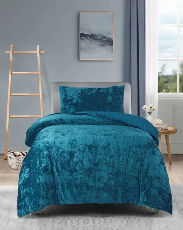 princessdekbedden Princessdekbedovertrek Crushed Velvet -Soft Touch - Fluweel - Dekbedovertrek met Drukknopen- Eenpersoons - 140x200/220 + 1 kussensloop 60x70 –Petrol Blauw
