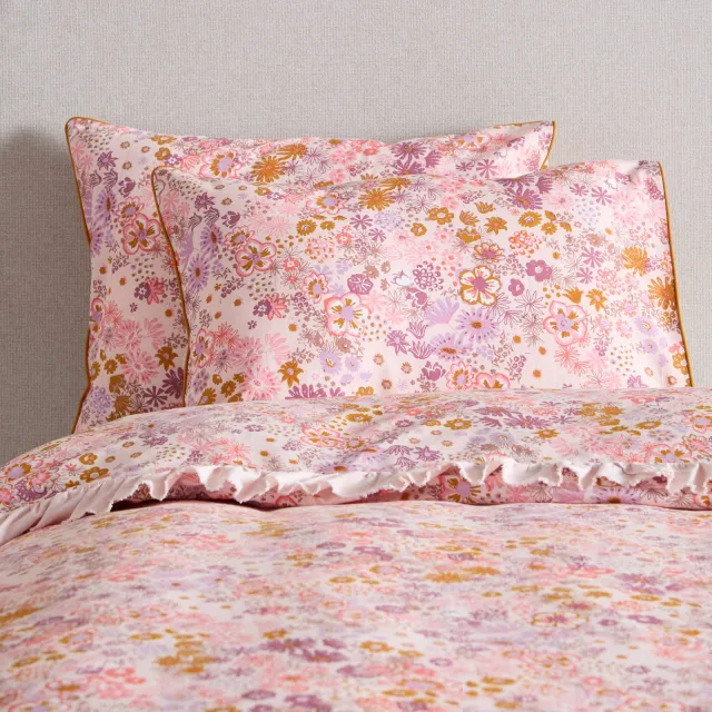 NOUS Living katoenen gebloemde kussensloop roze, foto 2