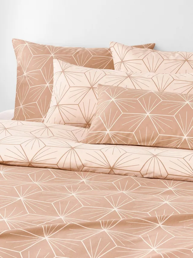 Westwing Collection Omkeerbaar dekbedovertrek Ilda met geometrische print Roze