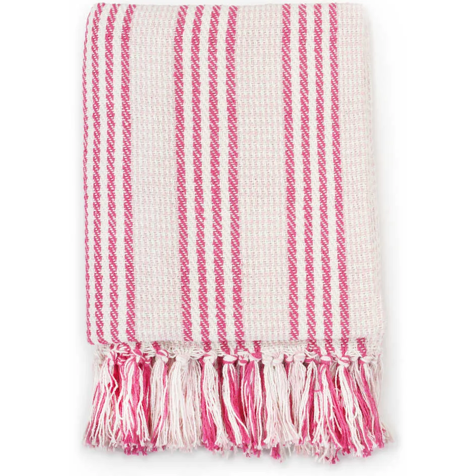 vidaXL Plaid strepen 220x250 cm katoen roze en wit, foto 2