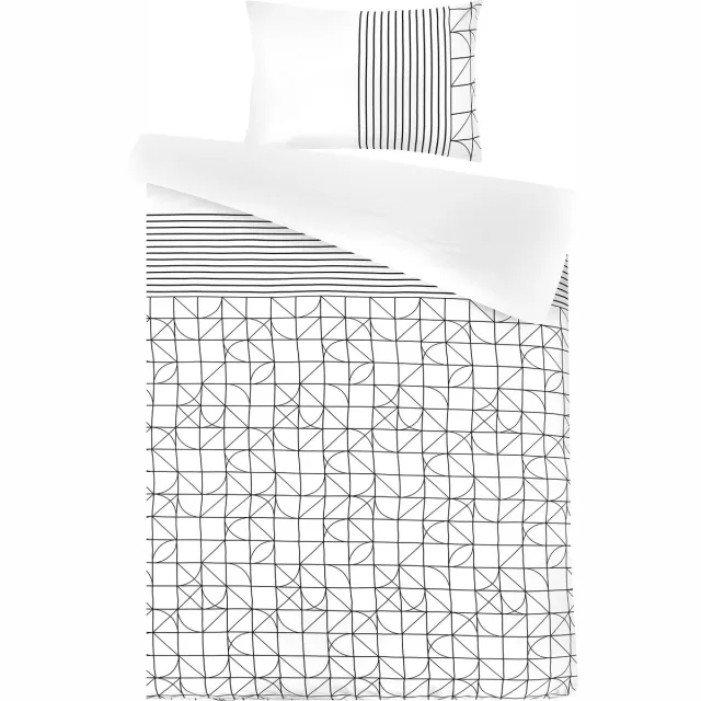 Padiro dekbedovertrek 135 x 200 cm - Katoensatijn - Wit / Zwart - Geometrisch patroon - dubbelzijdig design - Met 1 kussensloop 80 x 80 cm - 2-delig voor 1 persoon grijs