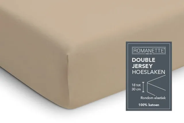 Romanette Zachte Dubbel Jersey Hoeslaken Twijfelaar (120/130x200/210/220) - Zand