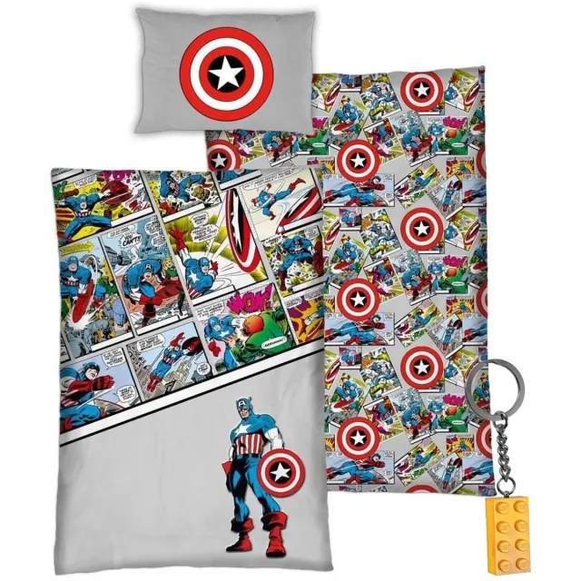Marvel Avengers Dekbedovertrek - Comics - 140 x 200 + 65 x 65 cm - Biologisch Katoen - met gele sleutelhanger multi