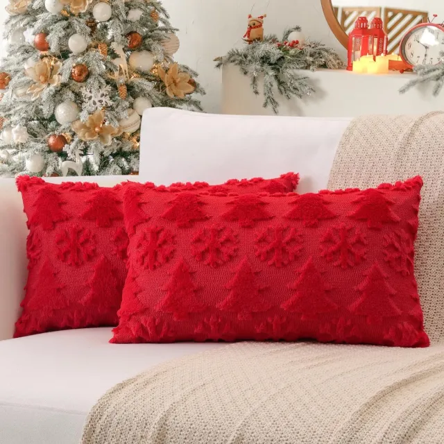 Unyqoos Set van twee decoratieve kussenhoezen met kerstmotief voor huisinrichting rood