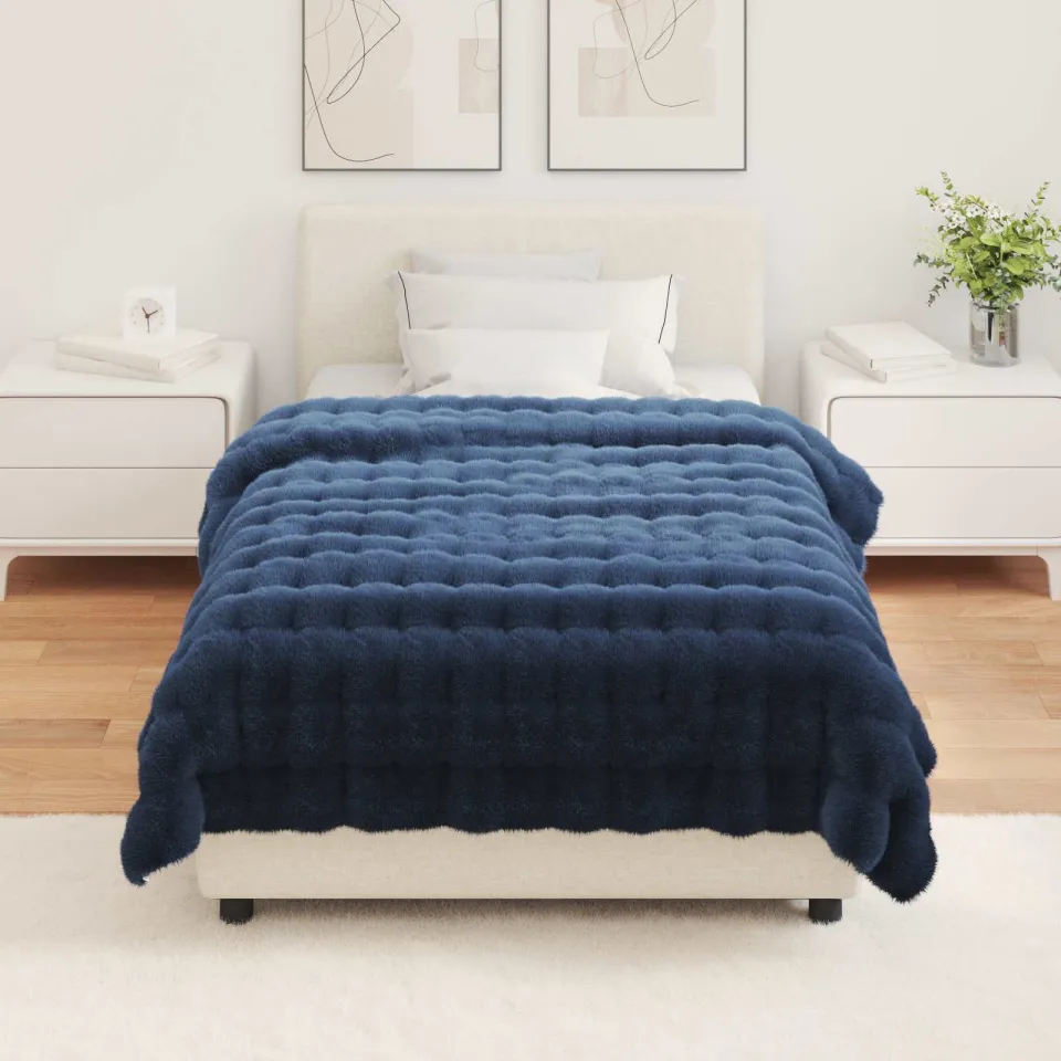 vidaXL Antislip deken van imitatie konijnenbont OLITE 4 st Marineblauw, foto 4
