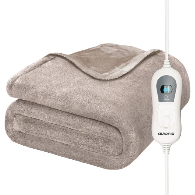 Auronic Elektrische Deken - 200 x 180 cm - 2 Persoons Warmtedeken - 3 Warmtestanden met Timer - Verwarmingsdeken - Taupe