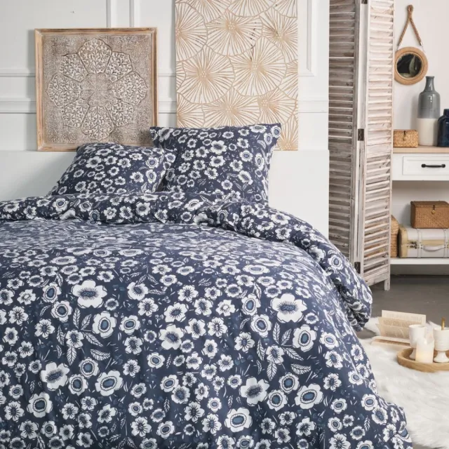 Today Flanel dekbedovertrek - 240 x 220 - winter flower blauw