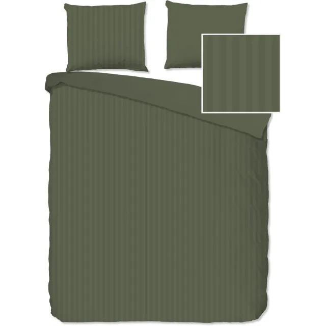 Descanso dekbedovertrek rustige satijnstreep - 2 persoons 200x200/220 cm - Olijfgroen - 100% Katoen satijn Olive Green