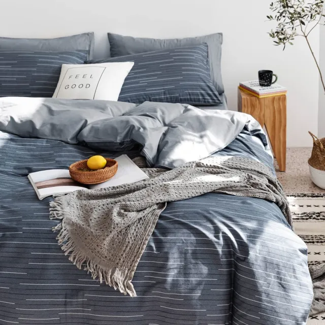 Ibenzoa Moderne Gestreepte Katoenen Beddengoedset voor Comfort en Stijl in de Slaapkamer blauw
